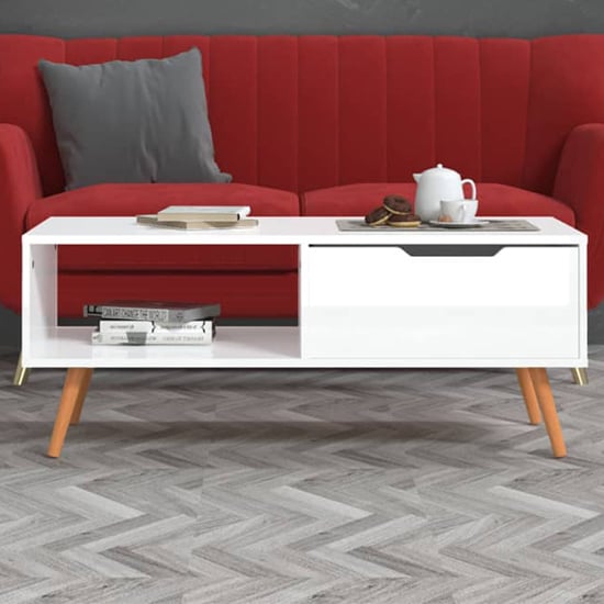 Product photograph of Floria High Gloss Coffee Table With 1 Drawer In White from Furniture in Fashion