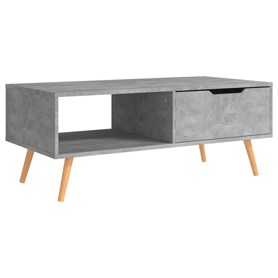 Floria Wooden Coffee Table With 1 Drawer In Concrete Effect