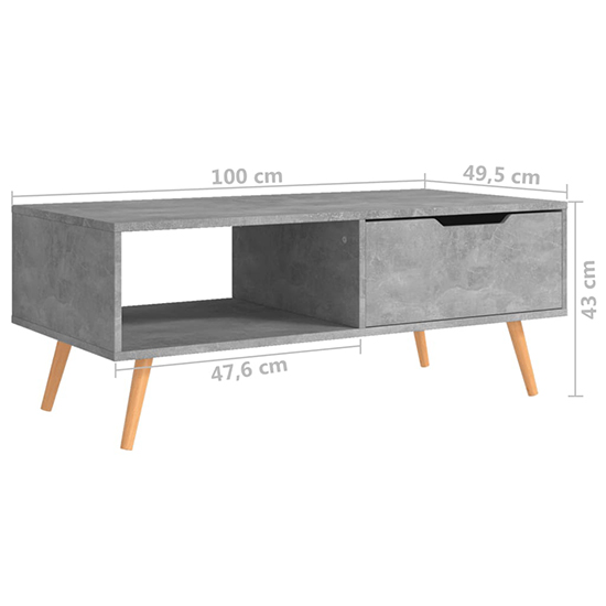 Floria Wooden Coffee Table With 1 Drawer In Concrete Effect