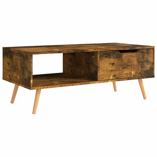 Floria Wooden Coffee Table With 1 Drawer In Smoked Oak