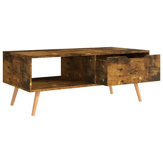 Floria Wooden Coffee Table With 1 Drawer In Smoked Oak