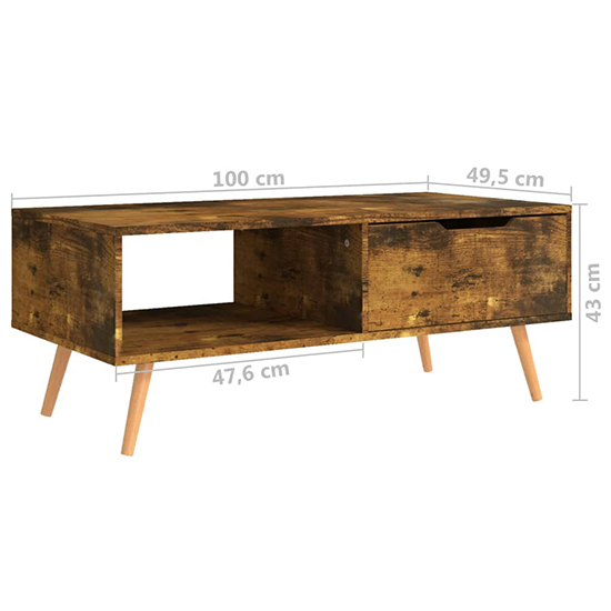 Floria Wooden Coffee Table With 1 Drawer In Smoked Oak
