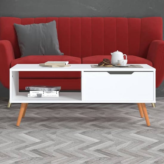 Product photograph of Floria Wooden Coffee Table With 1 Drawer In White from Furniture in Fashion