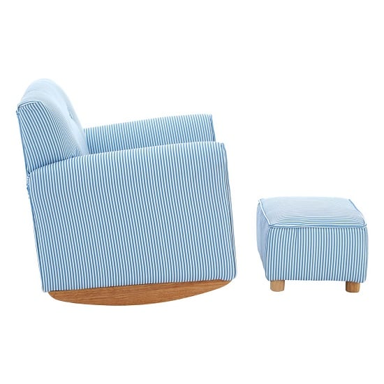 Floride Kids Rocker Chair With Foot Stool In Blue And White Floride Kids Rocker Chair With Foot