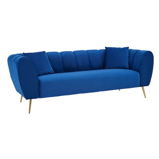 Photo of Florina upholstered velvet 3 seater sofa in midnight blue