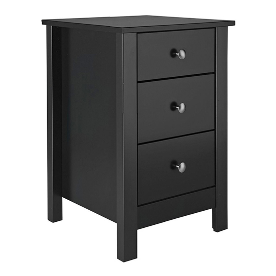 Flosteen Wooden 3 Drawers Bedside In Black FiF