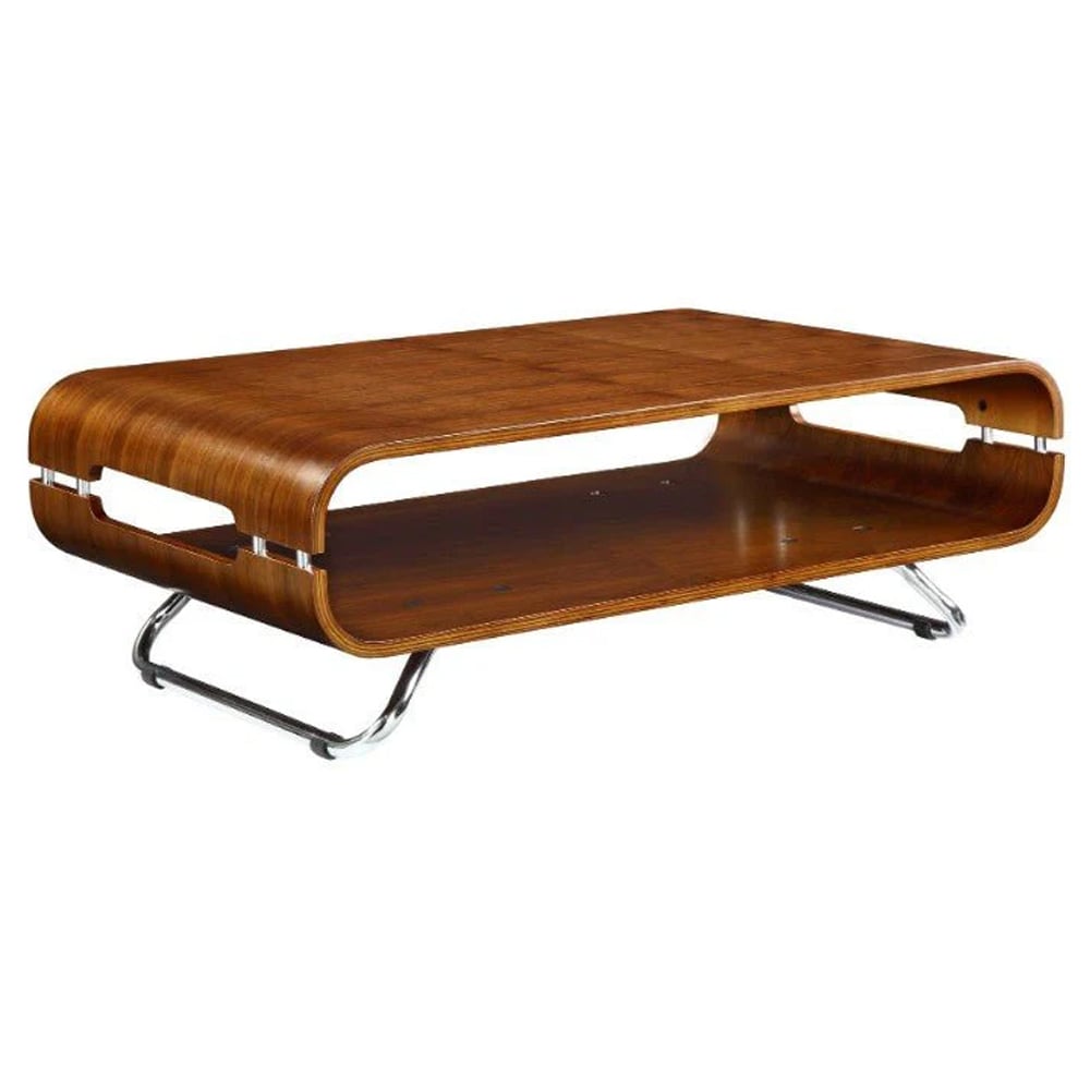 Flourtown Wooden Coffee Table With Chrome Legs In Walnut