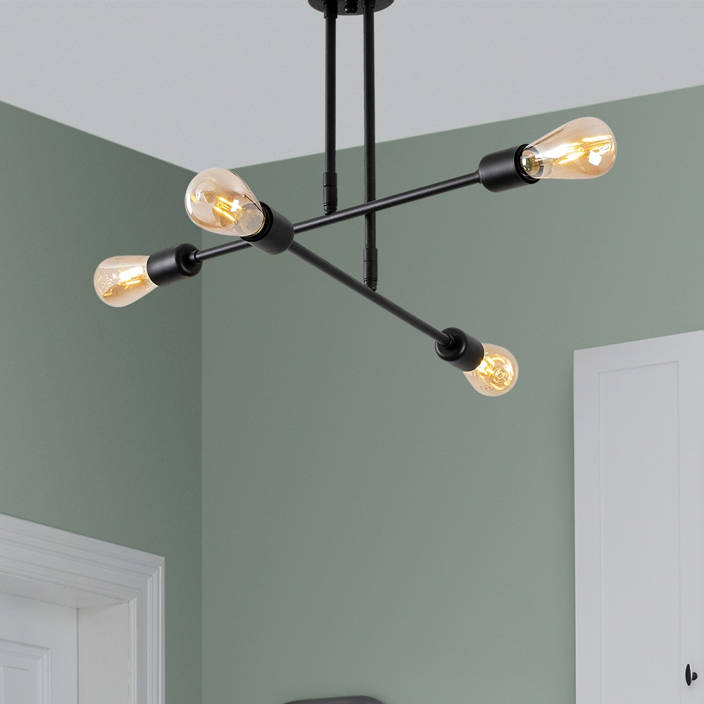 Flower 4 Light Metal Ceiling Pendant Light in BLack