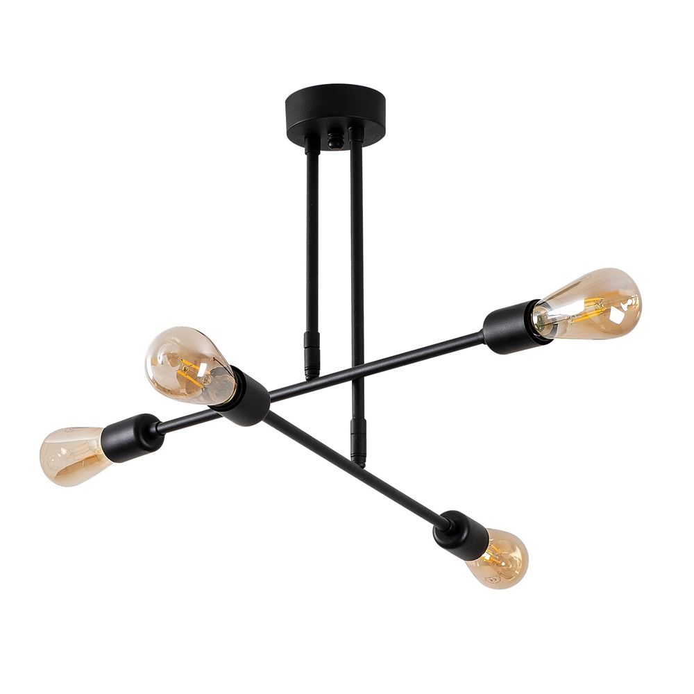 Flower 4 Light Metal Ceiling Pendant Light in BLack