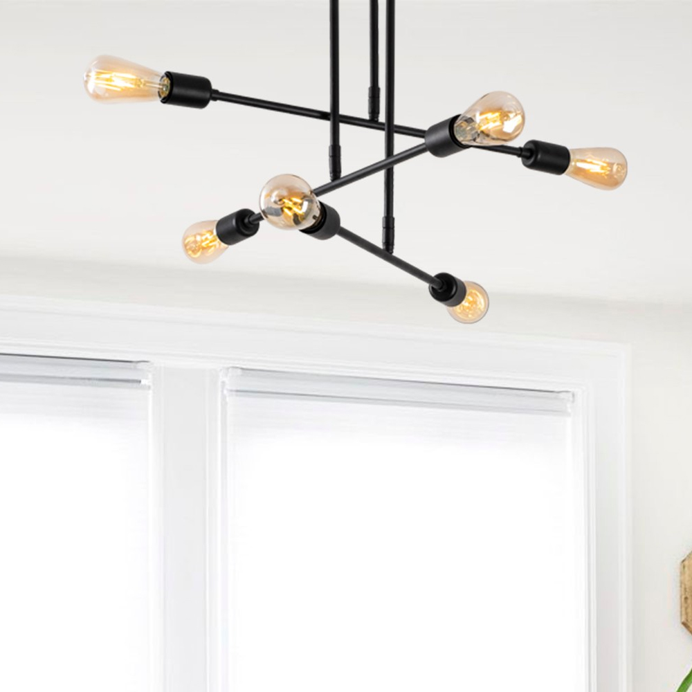 Flower 6 Light Iron Ceiling Pendant Light in BLack