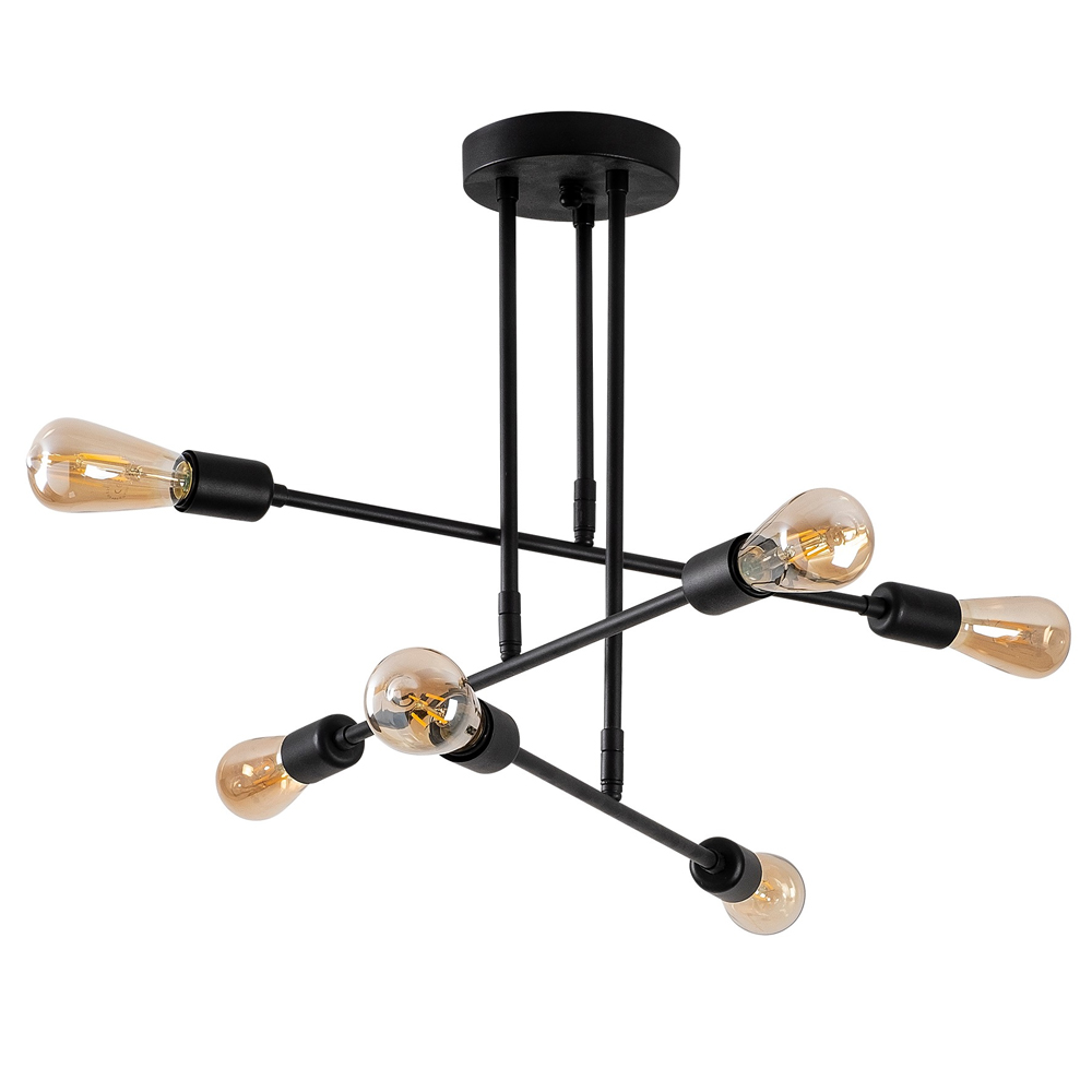 Flower 6 Light Iron Ceiling Pendant Light in BLack