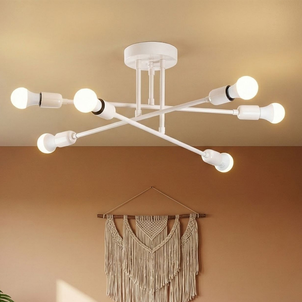 Flower 6 Light Iron Ceiling Pendant Light in White