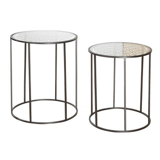 Flower Of Life Glass Top Set Of 2 Side Table With Metal Frame thumbnail