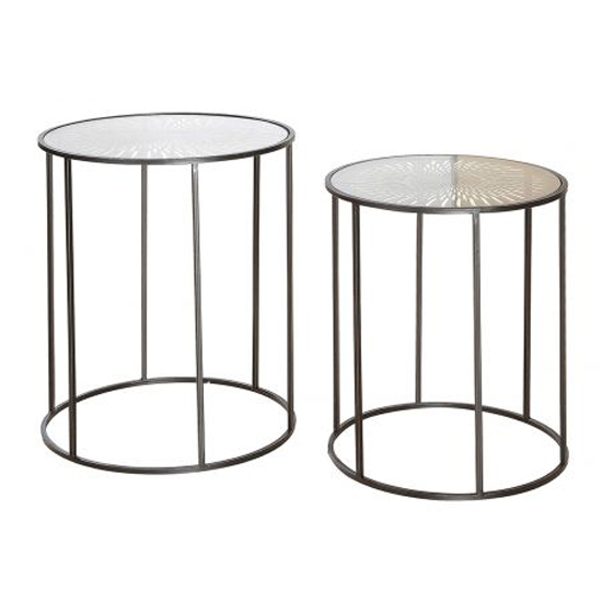 Flower Of Sun Glass Top Set Of 2 Side Tables With Metal Frame thumbnail