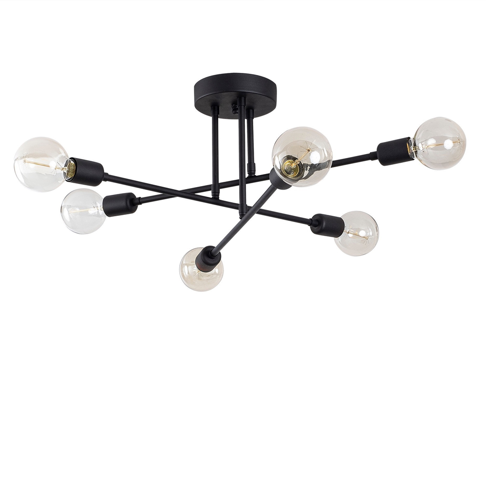 Flower Round 6 Light Iron Ceiling Pendant Light in BLack