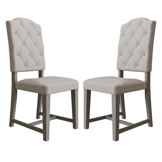Read more about Floyd grey oak wooden buttoned back dining chairs in pair