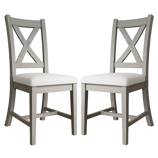Floyd Grey Oak Wooden Cross Back Dining Chairs In Pair Furniture in