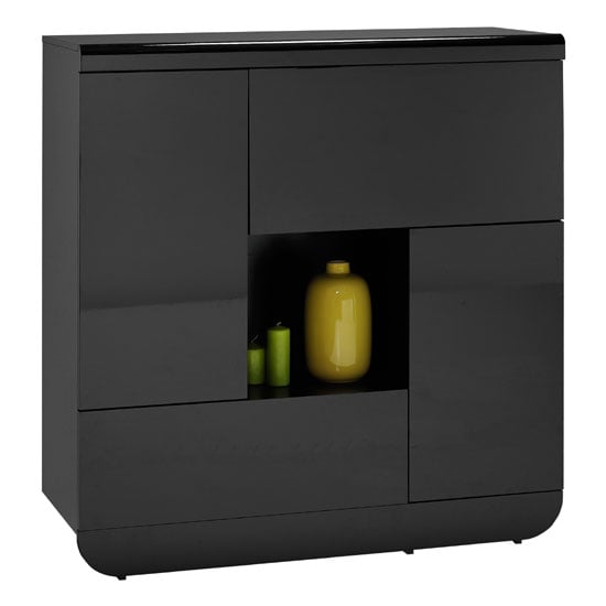 Fiesta Black High Gloss Small Sideboard With 2 Doors And 2 Flaps