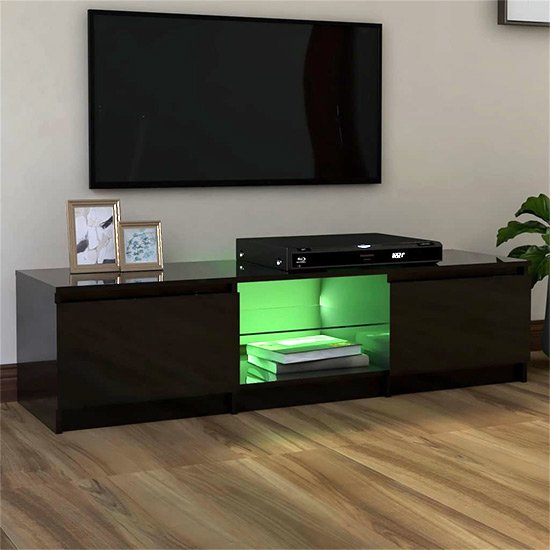Flurin High Gloss TV Stand In Black With LED Lights_2