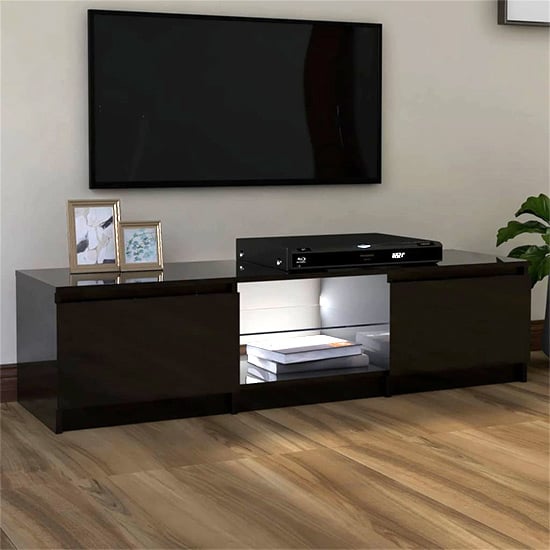 Flurin High Gloss TV Stand In Black With LED Lights_3