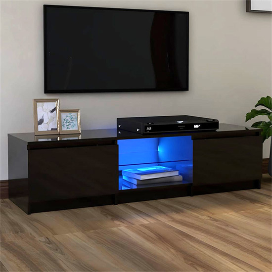 Flurin High Gloss TV Stand In Black With LED Lights Furniture in Fashion