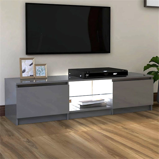 Flurin High Gloss TV Stand In Grey With LED Lights_3