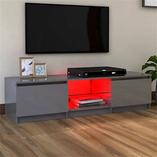 Flurin High Gloss TV Stand In Grey With LED Lights_4