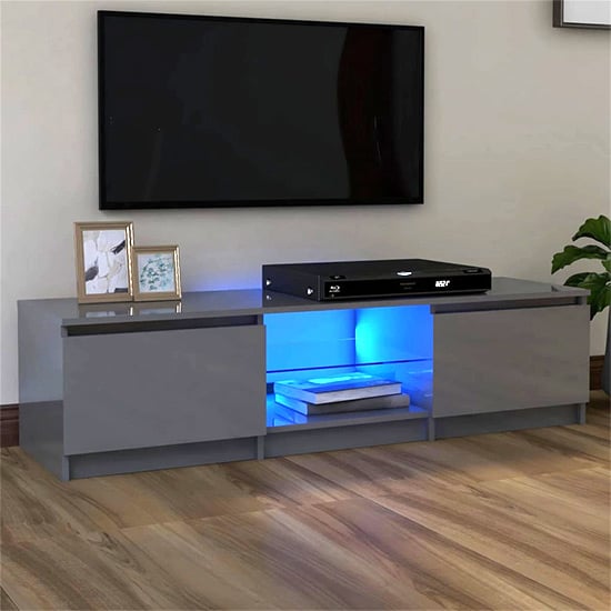 Flurin High Gloss TV Stand In Grey With LED Lights_1