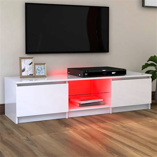 Flurin High Gloss TV Stand In White With LED Lights_4