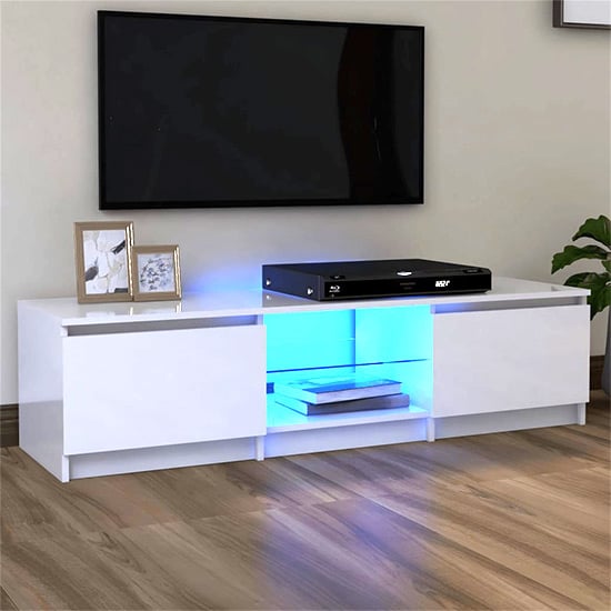Flurin High Gloss TV Stand In White With LED Lights_1