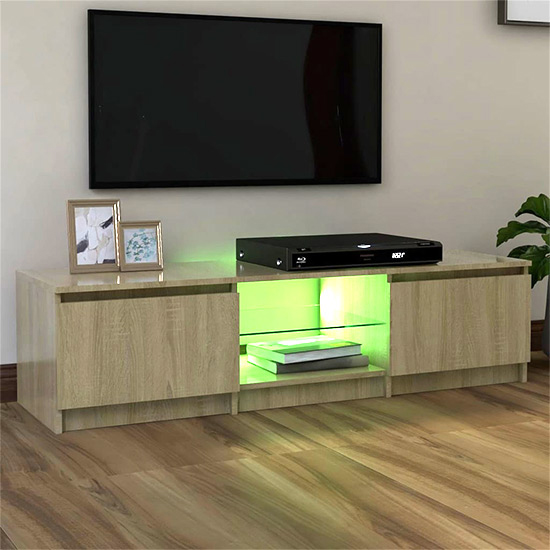 Flurin Wooden TV Stand In Sonoma Oak With LED Lights