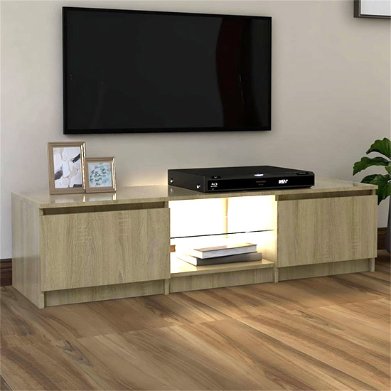 Flurin Wooden TV Stand In Sonoma Oak With LED Lights