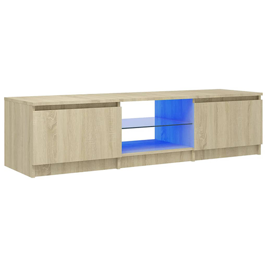Flurin Wooden TV Stand In Sonoma Oak With LED Lights