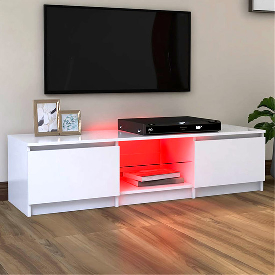 Flurin Wooden TV Stand In White With LED Lights