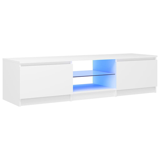 Flurin Wooden TV Stand In White With LED Lights Furniture in Fashion