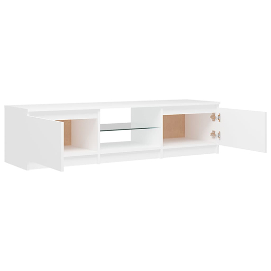Flurin Wooden TV Stand In White With LED Lights Furniture in Fashion