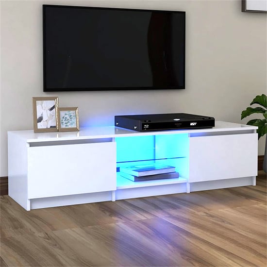 Photo of Flurin wooden tv stand in white with led lights