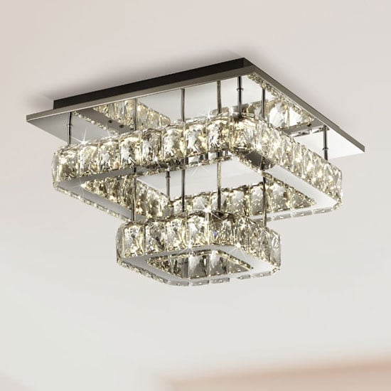 Photo of Flush led 2 tier ceiling light in chrome with crystal glass