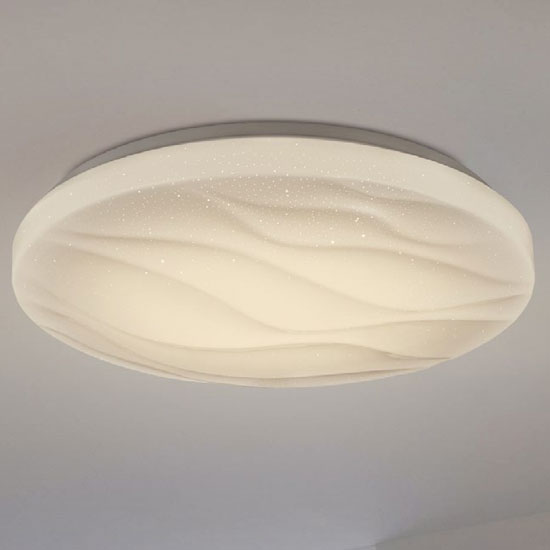 Flush LED Round White Plastic Ceiling Light With Clear Speckles