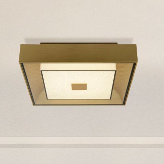 Flush LED Square Ceiling Light In Brushed Gold With Crystal Sand