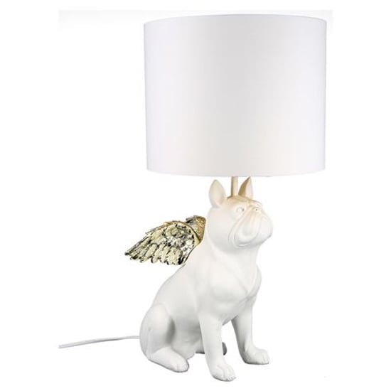 Read more about Flying bully dog table lamp in white and gold
