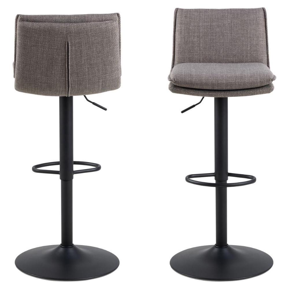Flynt Light Grey Fabric Bar Chairs With Black Base In Pair