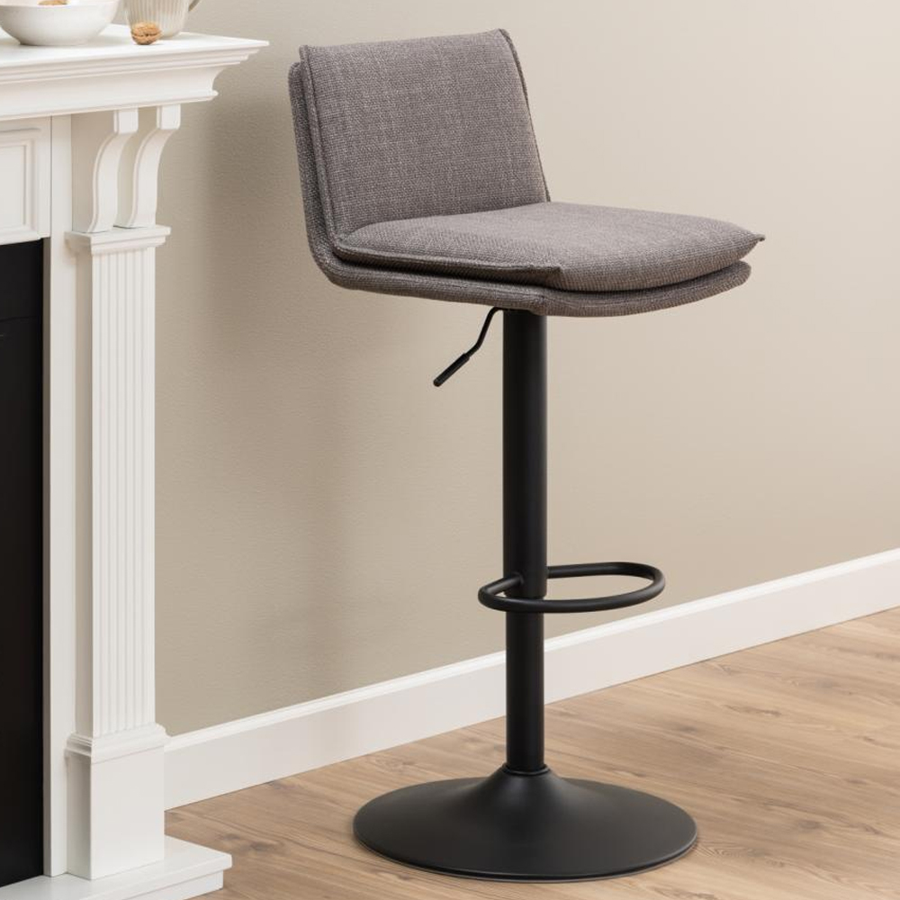 Flynt Light Grey Fabric Bar Chairs With Black Base In Pair
