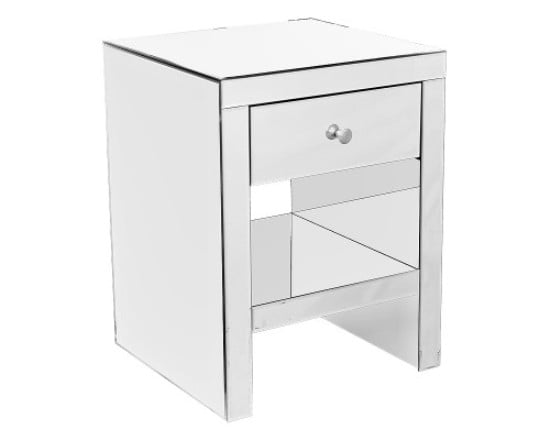 Read more about Giovanni mirrored bedside cabinet with 1 drawer and shelf