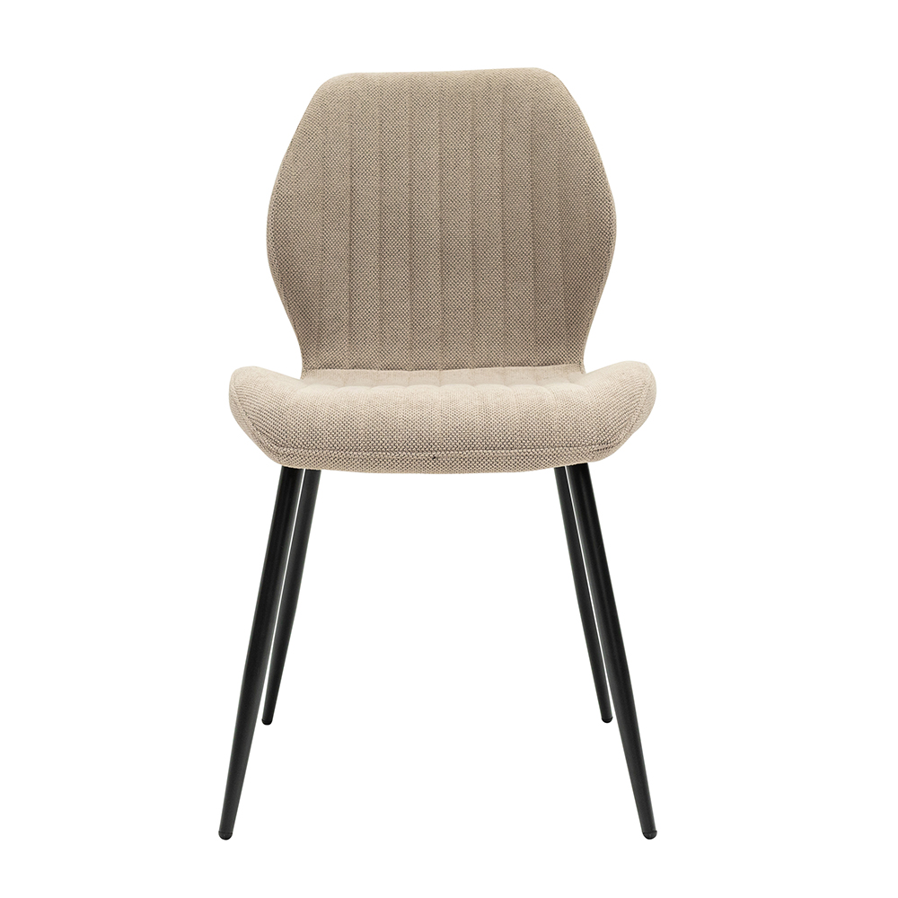 Foley Stone Fabric Dining Chairs with Black Legs in Pair