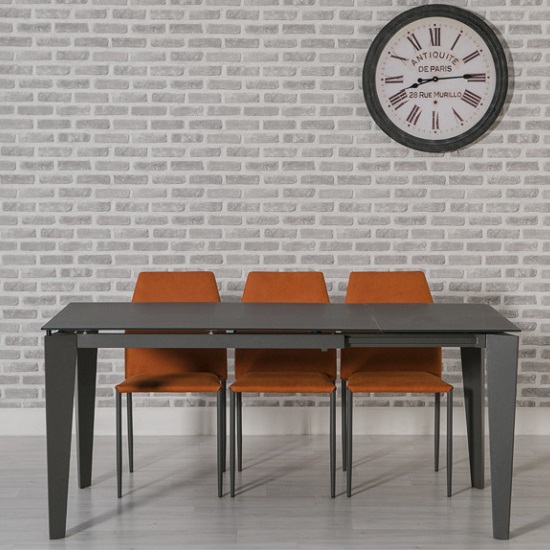 Folio Extendable Glass Dining Table In Grey And Metal Frame FiF