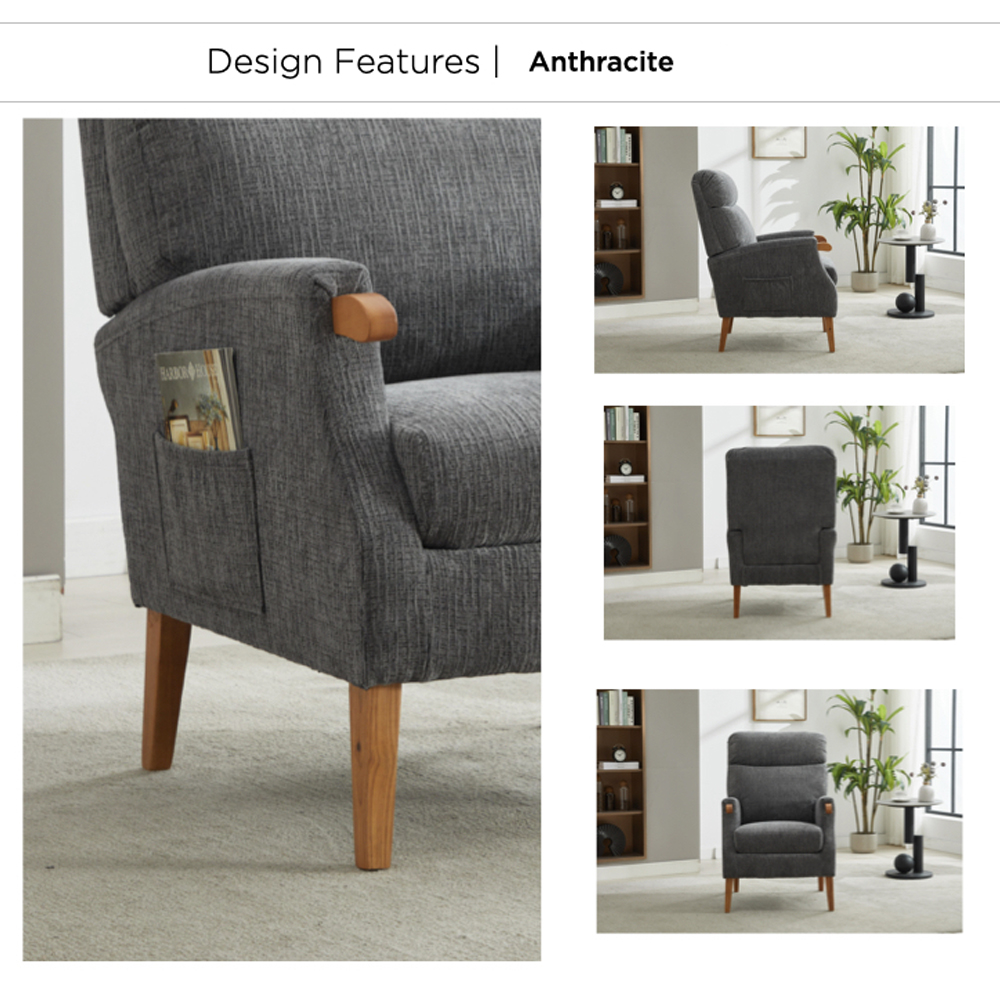 Folsom Fabric Bedroom Chair With Wooden Legs - Anthracite