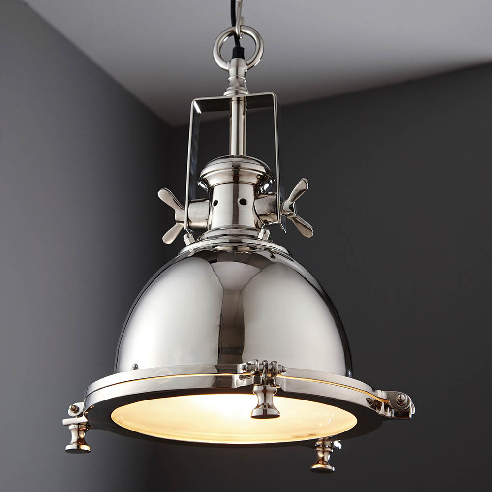 Read more about Folsom sandblasted glass pendant ceiling light in bright nickel