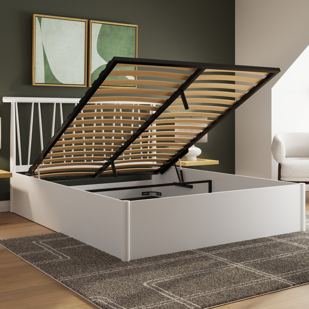 Folsom Wooden Ottoman Storage Double Bed In White