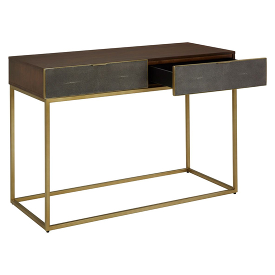Fomalhaut Wooden Console Table With Gold Metal Frame In Brown_2